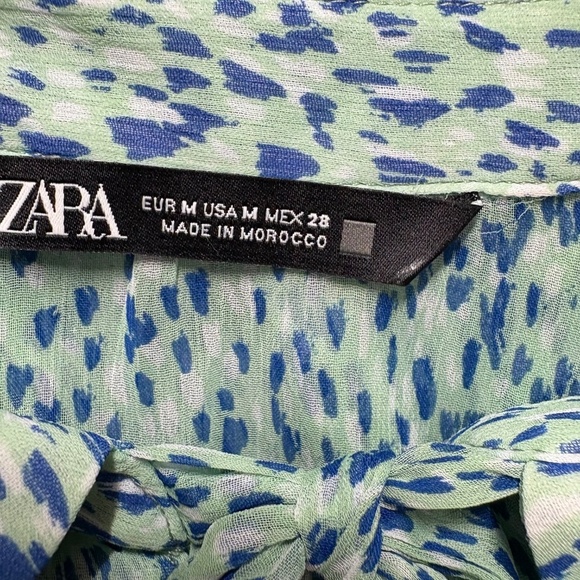 ZARA Tiered and Ruffled Long Sleeve Poly Chiffon Mini Dress Tie Neck US Sz M - Picture 5 of 10